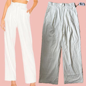 LPA Carlotta Pants – Crisp Ivory High Waist Pleated Wide Leg (L)